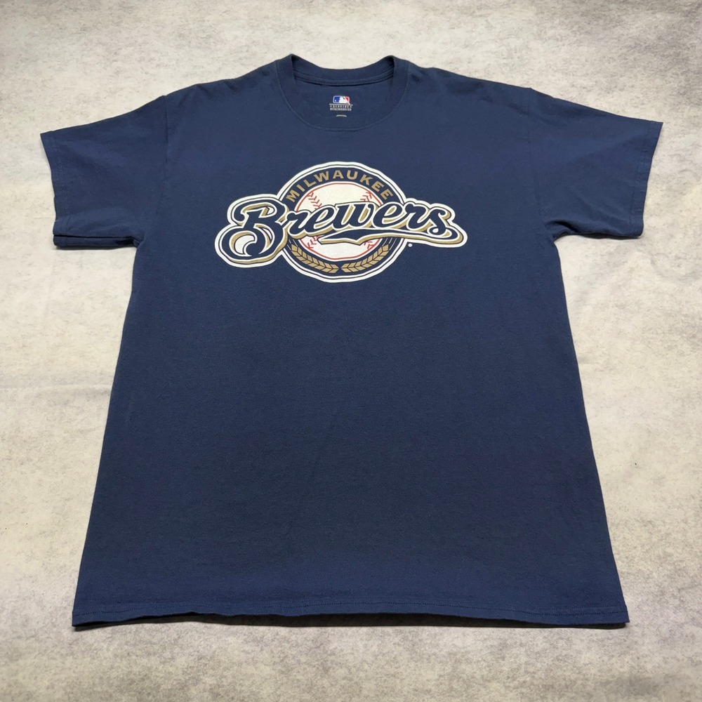 MLB Milwaukee Brewers Christian Yelich 22 Graphic T-Shirt Navy Blue Mens Large